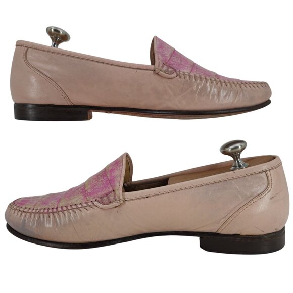 Vintage Pink Exotic Caiman Michele Loisi Italy Mens size 10D Dress Loafers Shoes - Picture 9 of 11